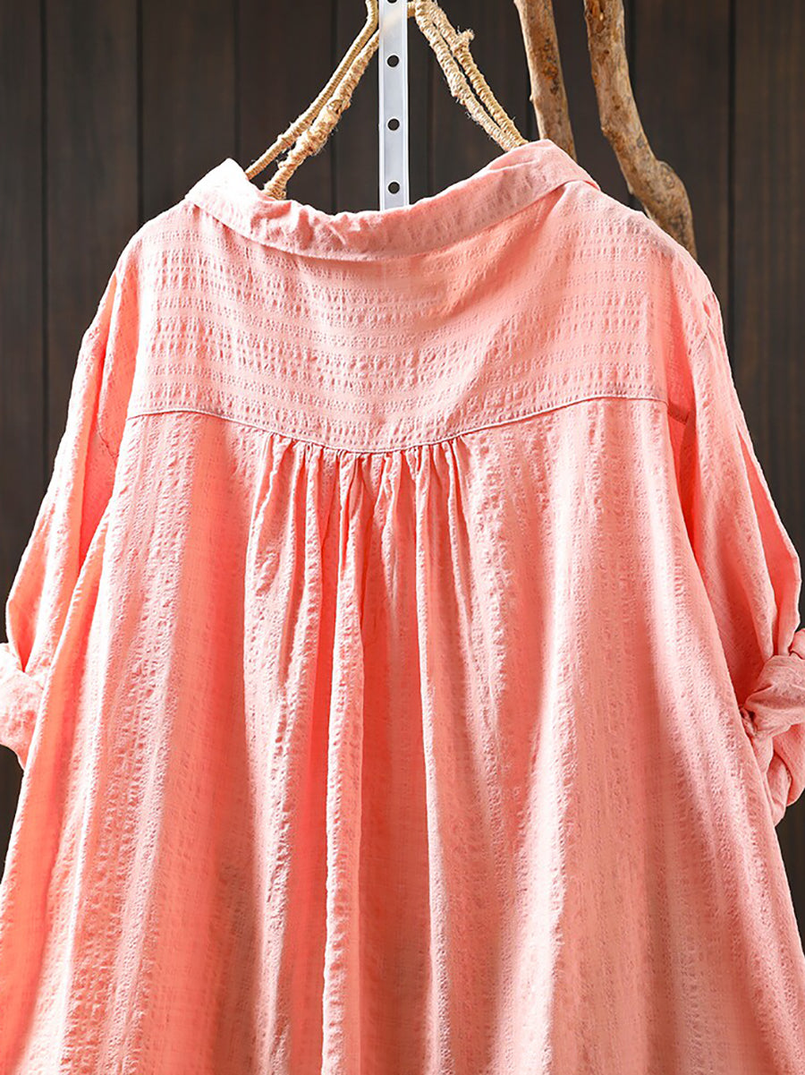 Women Summer Casual Pure Color Cotton Shirt