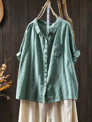 Women Summer Casual Pure Color Cotton Shirt