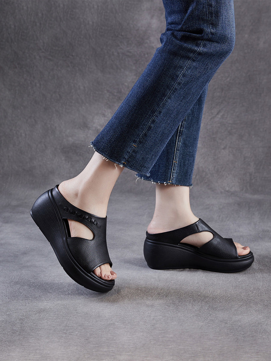 Women Summer Casual Genuine Leather Platform Sandals