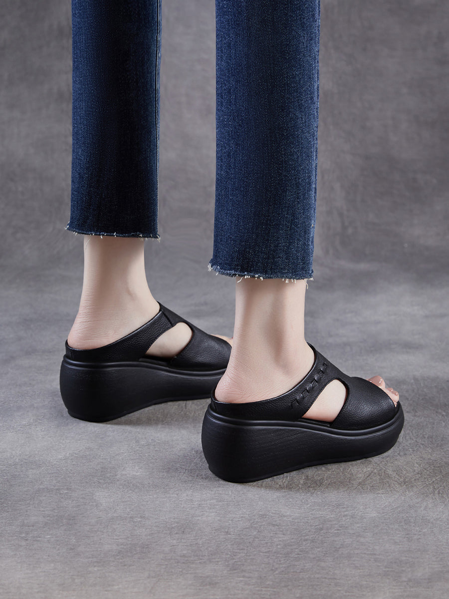 Women Summer Casual Genuine Leather Platform Sandals