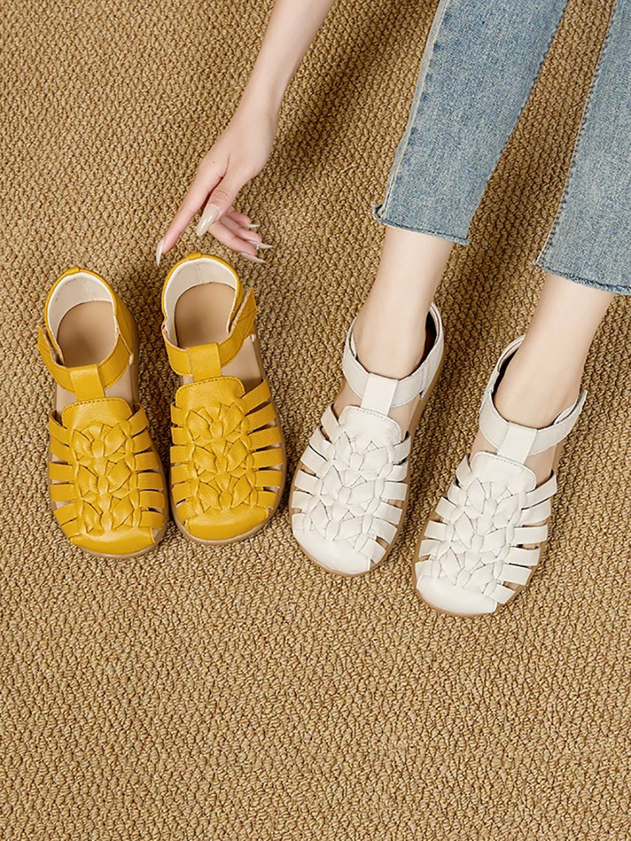 Women Summer Casual Genuine Leather Weave Sandals