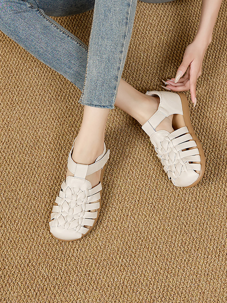 Women Summer Casual Genuine Leather Weave Sandals