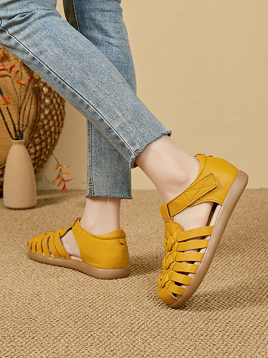 Women Summer Casual Genuine Leather Weave Sandals