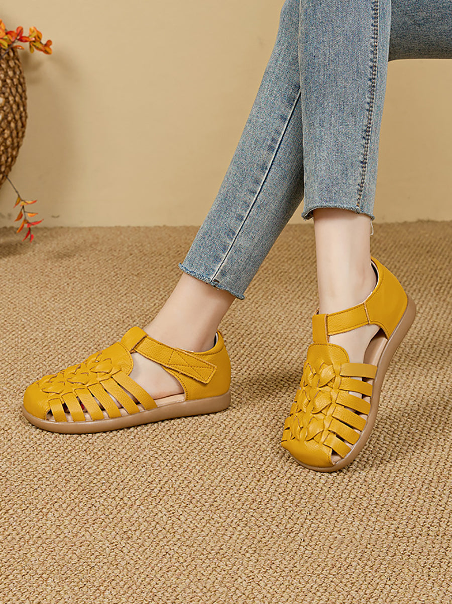 Women Summer Casual Genuine Leather Weave Sandals