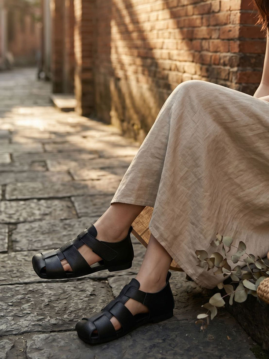 Women Summer Genuine Leather Spliced Sandals