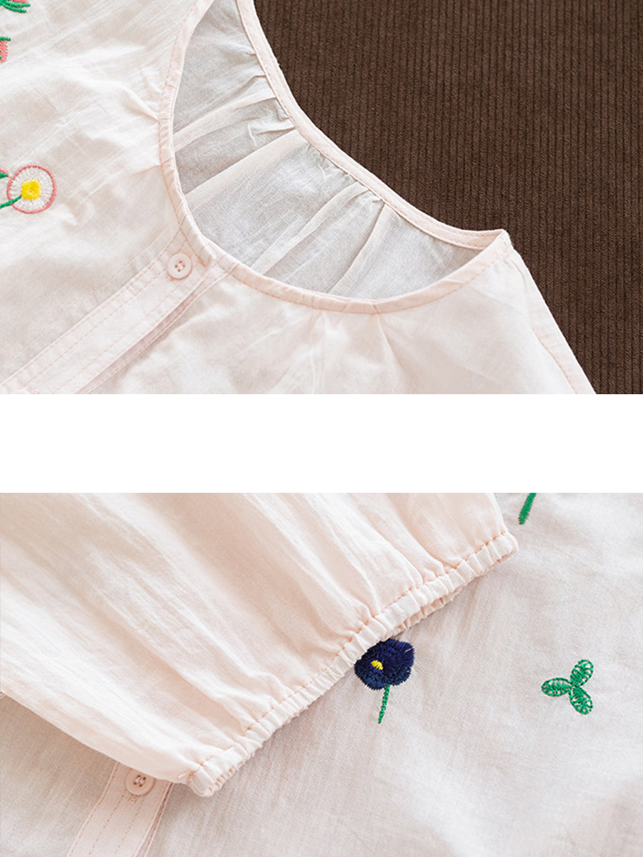 Women Summer Artsy Embroidery O-Neck 100%Cotton Blouse