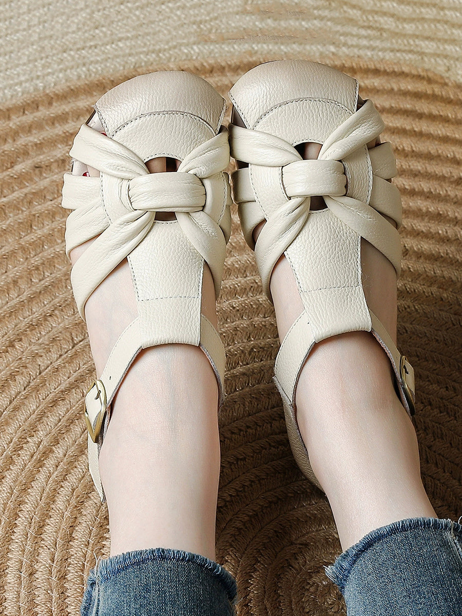 Women Summer Genuine Leather Weave Sandals