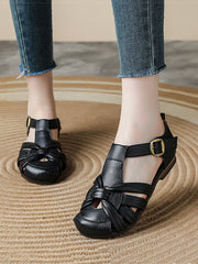 Women Summer Genuine Leather Weave Sandals