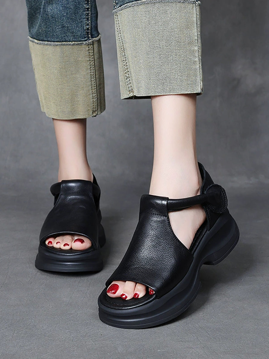 Women Summer Casual Genuine Leather Platform Sandals
