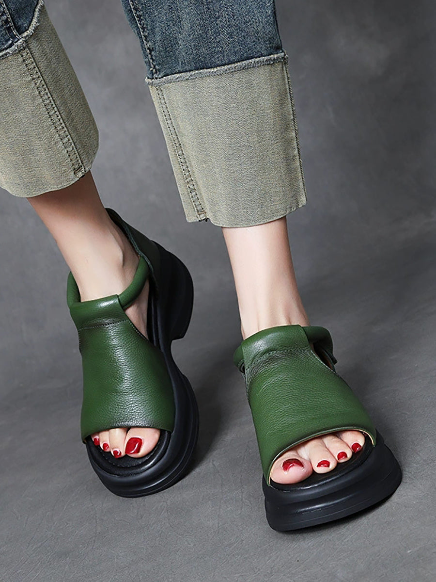 Women Summer Casual Genuine Leather Platform Sandals