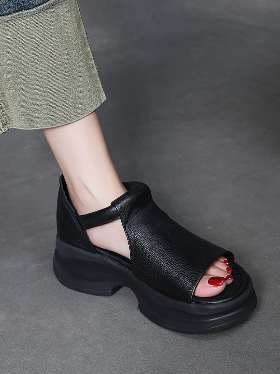 Women Summer Casual Genuine Leather Platform Sandals