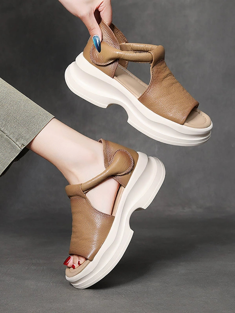 Women Summer Casual Genuine Leather Platform Sandals