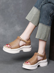 Women Summer Casual Genuine Leather Platform Sandals