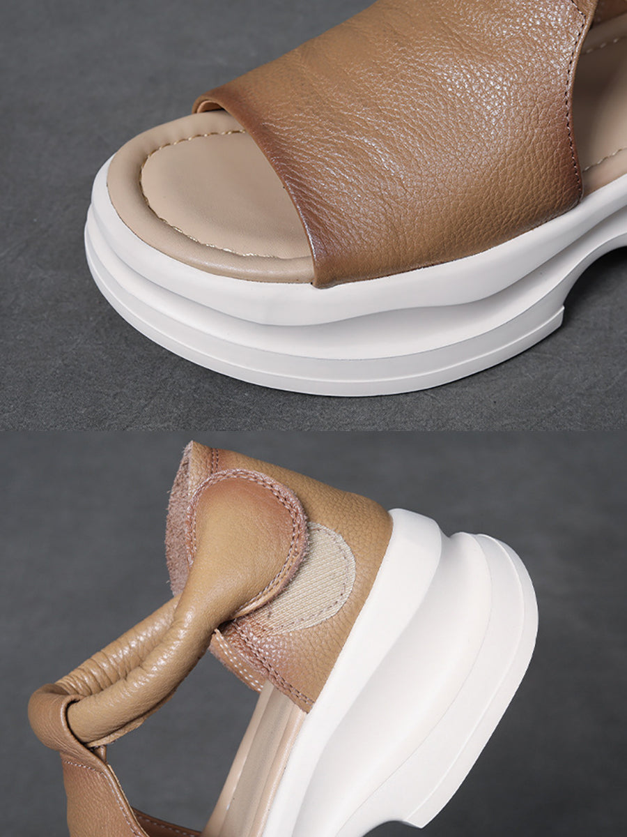 Women Summer Casual Genuine Leather Platform Sandals