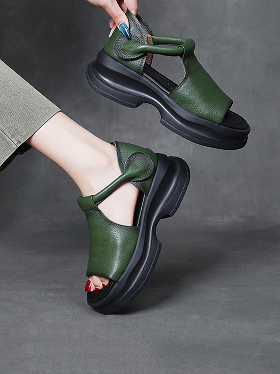 Women Summer Casual Genuine Leather Platform Sandals