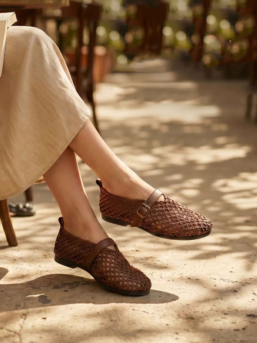 Women Summer Vintage Linen Weave Flat Sandals