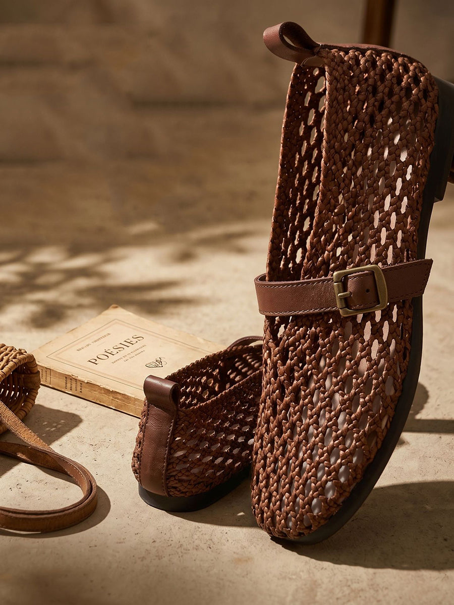 Women Summer Vintage Linen Weave Flat Sandals