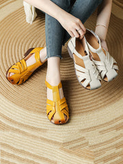 Women Summer Genuine Leather Spliced Low Heel Sandals