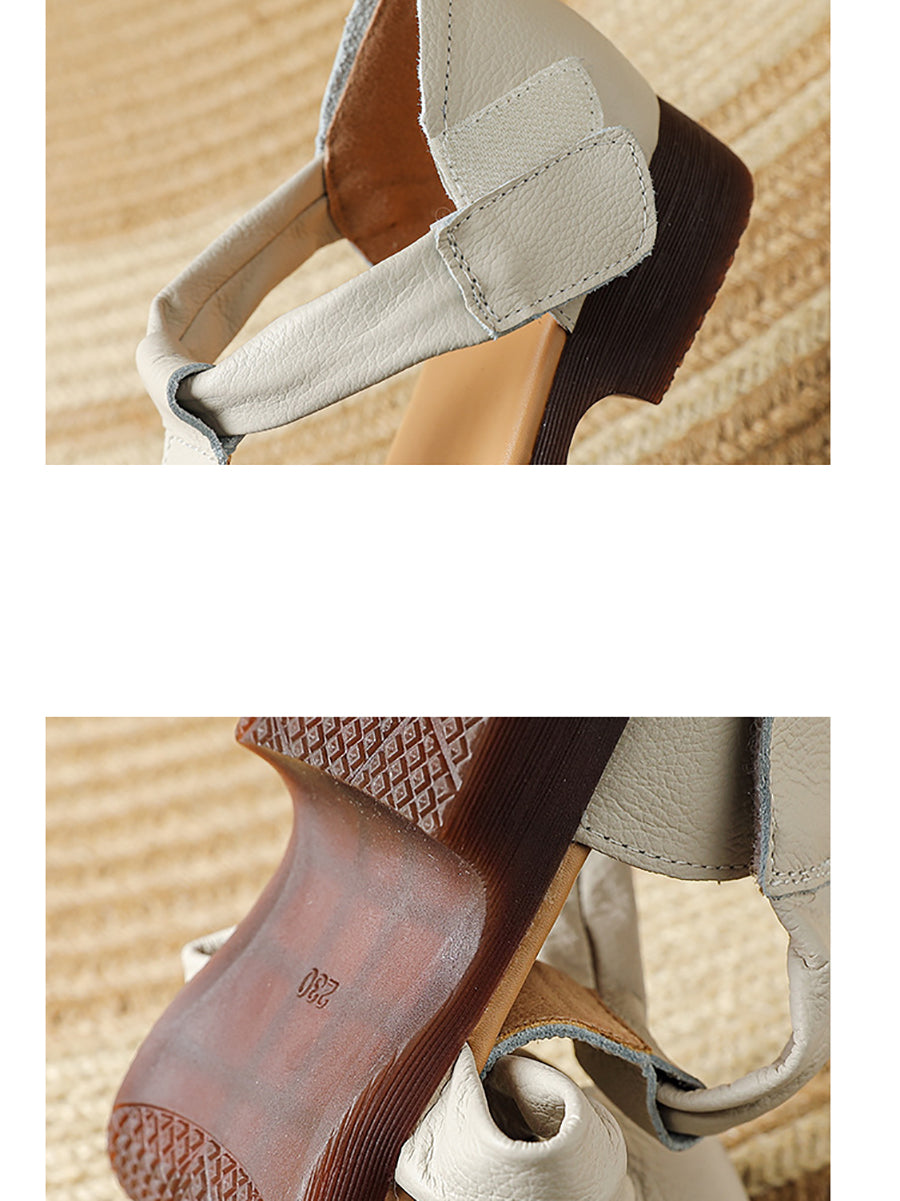 Women Summer Genuine Leather Spliced Low Heel Sandals