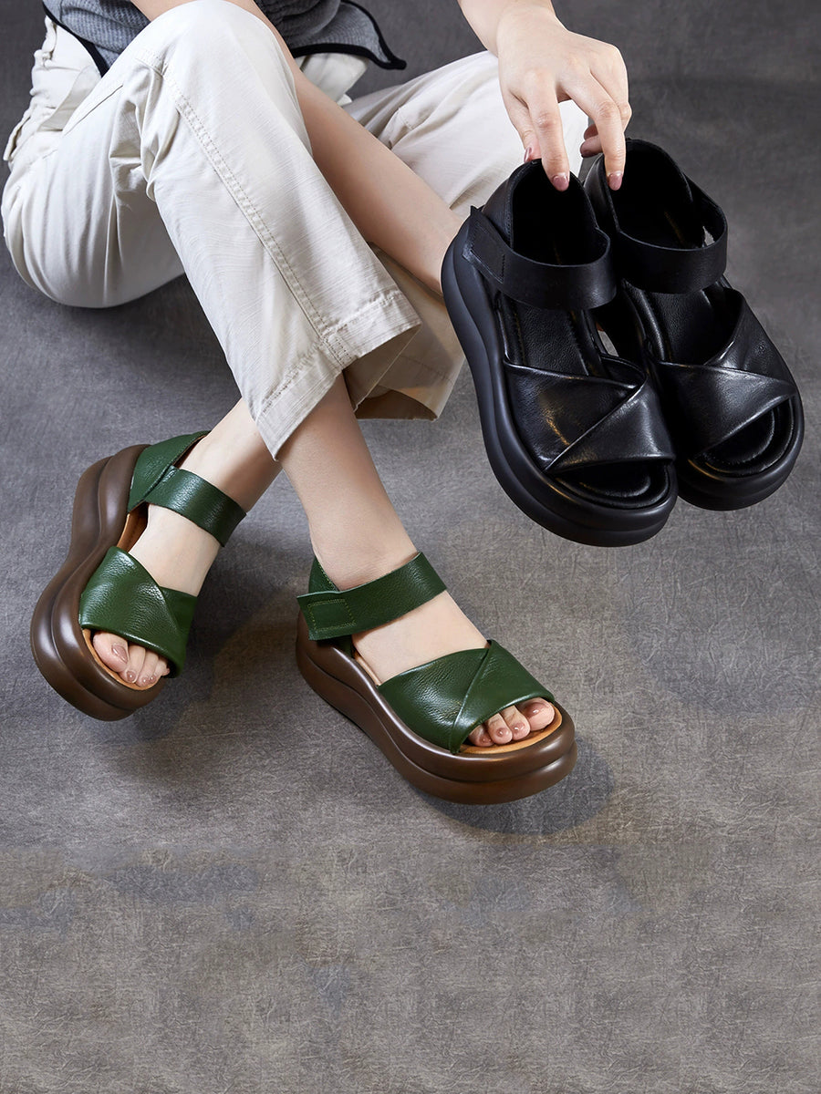 Women Summer Casual Genuine Leather Platform Sandals