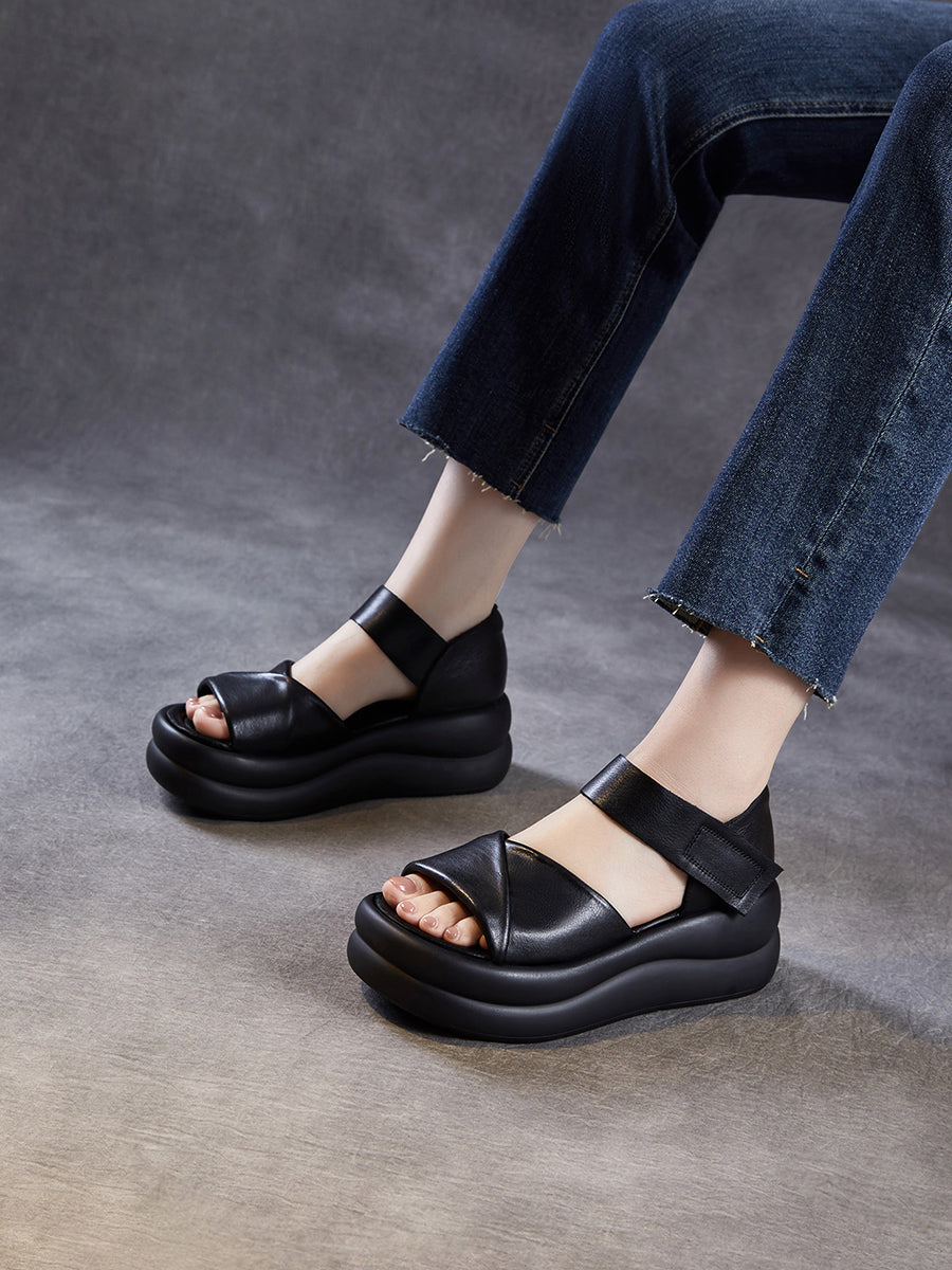 Women Summer Casual Genuine Leather Platform Sandals
