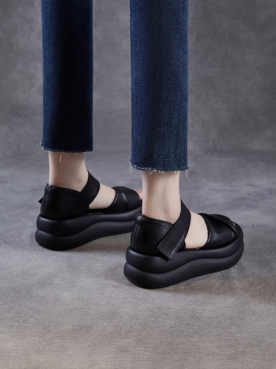 Women Summer Casual Genuine Leather Platform Sandals