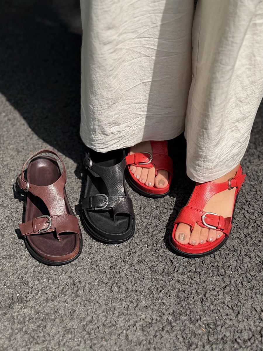 Women Summer Genuine Leather Flat Sandals