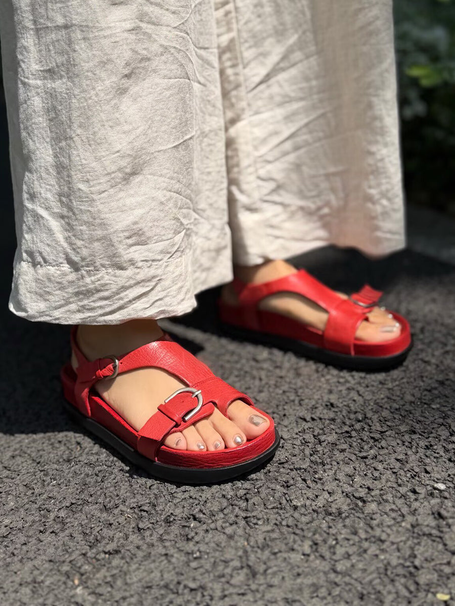 Women Summer Genuine Leather Flat Sandals