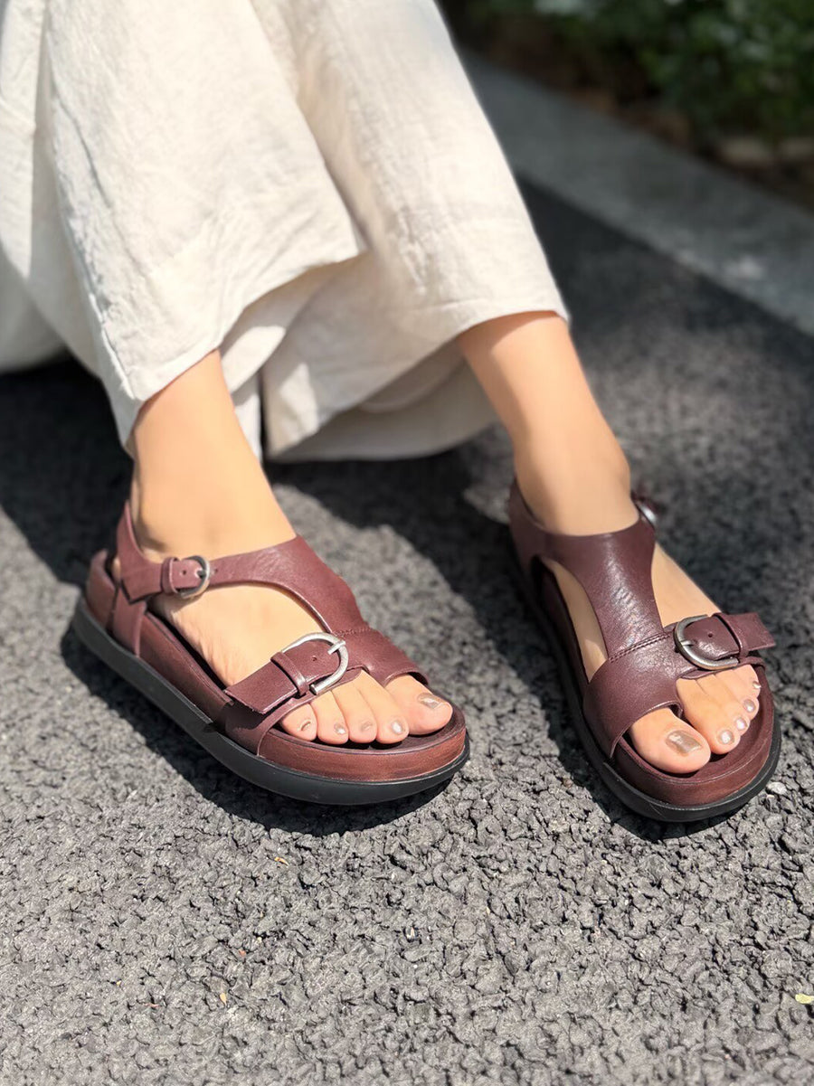 Women Summer Genuine Leather Flat Sandals