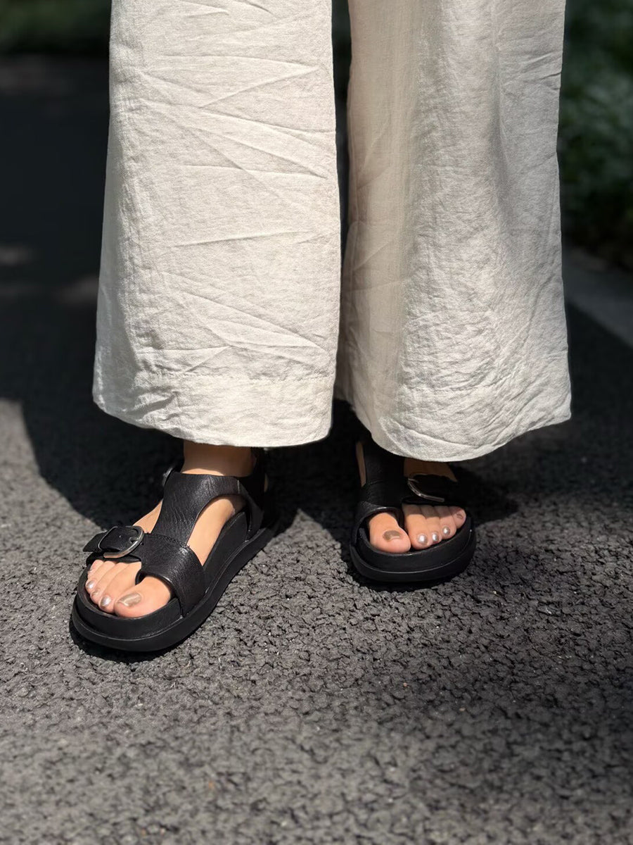 Women Summer Genuine Leather Flat Sandals