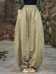 Plus Size Women Winter Cotton Linen Fleece-lined Loose Harem Pants