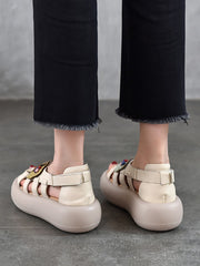 Women Casual Artsy Leather Flowe Platform Sandals