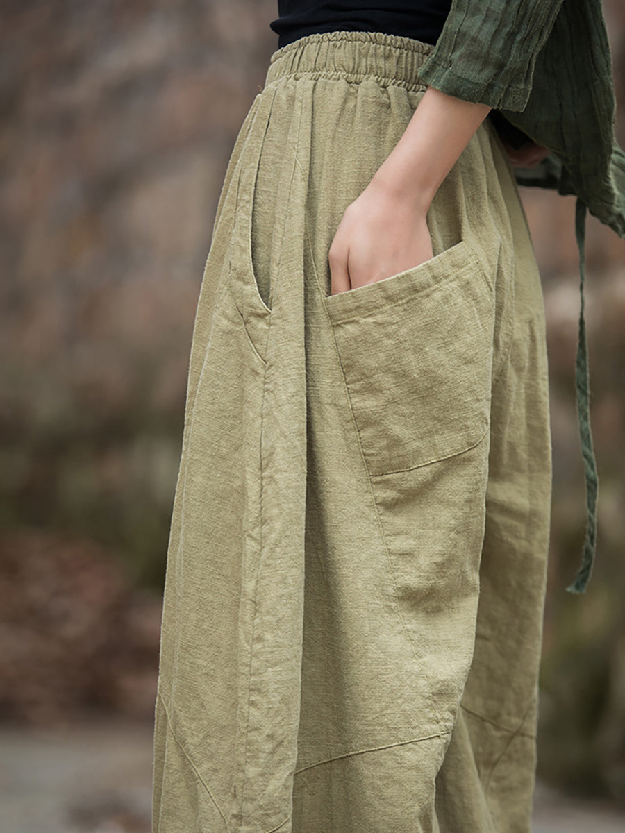 Plus Size Women Winter Cotton Linen Fleece-lined Loose Harem Pants