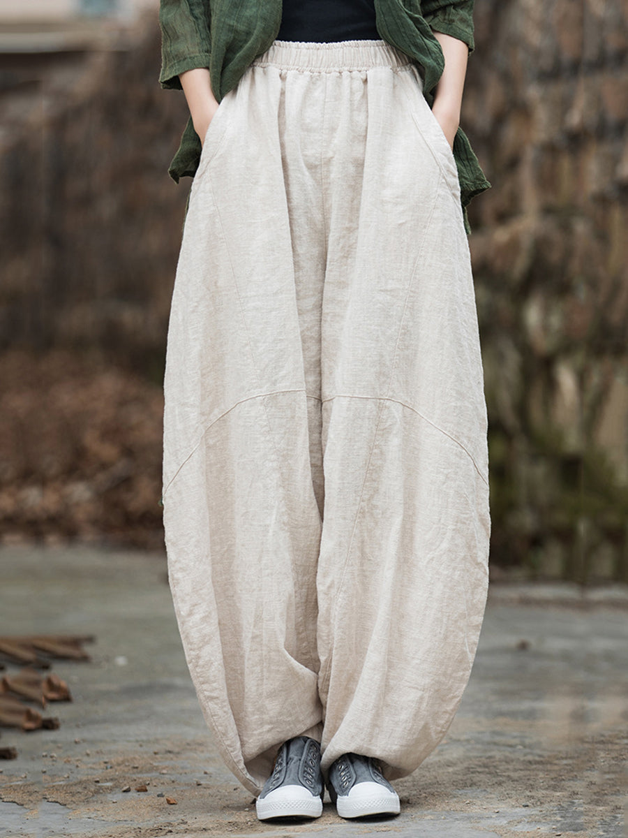 Plus Size Women Winter Cotton Linen Fleece-lined Loose Harem Pants