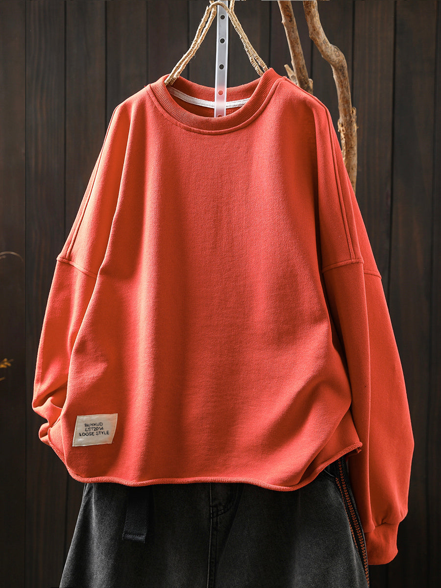 Plus Size Women Autumn Casual Pure Color O-Neck Blouse