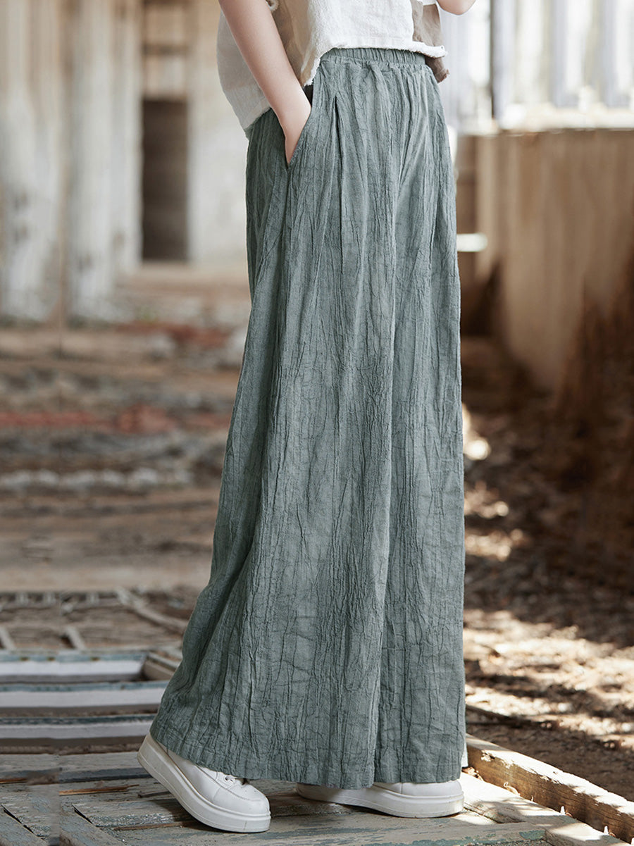 Women Spring Vintage Tie-dye Ramie Wide-leg Pants