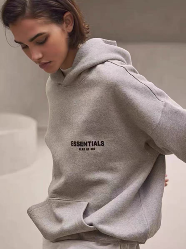 Fear of God Essentials Heather Gray Back Logo Hoodie