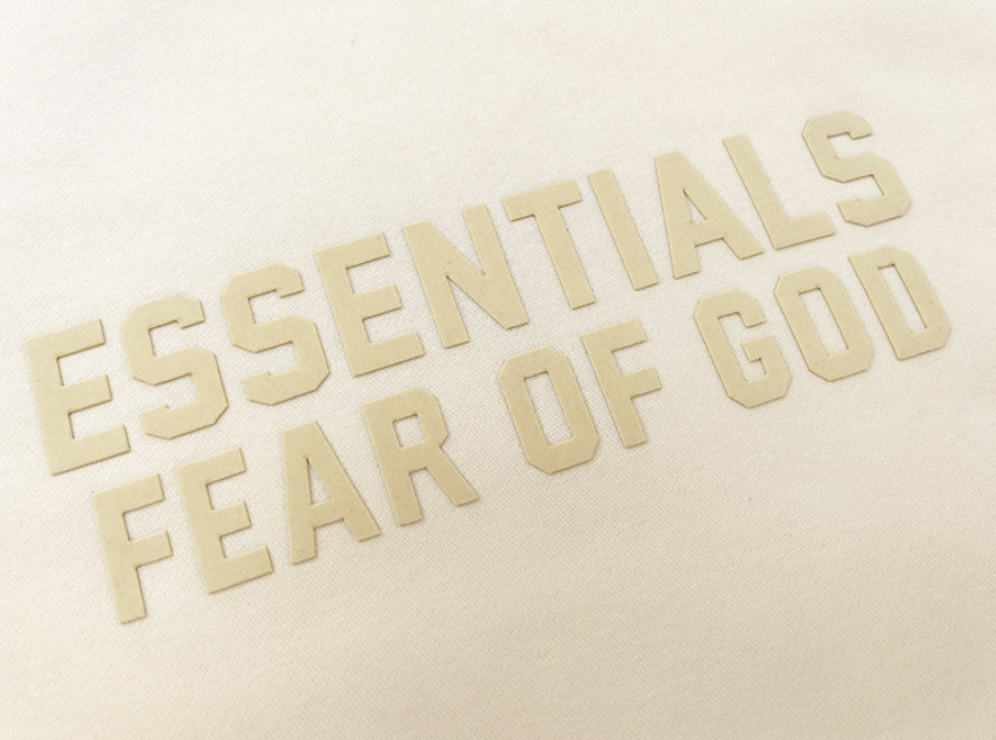 Fear of God Essentials Cream Flocked Logo Hoodie