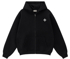 Fear of God Essentials Black White Cross Zip Hoodie