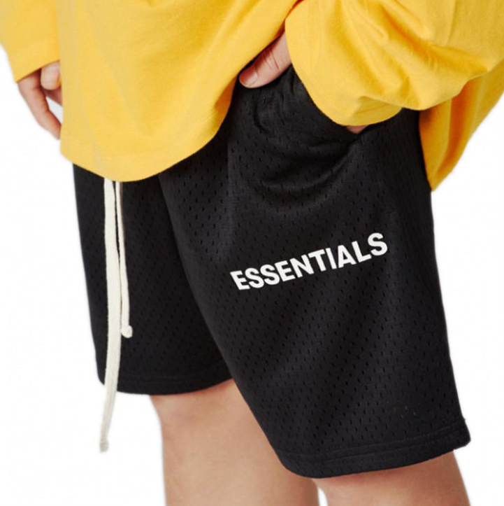 Fear of God Essentials Black White Mesh Athletic Shorts