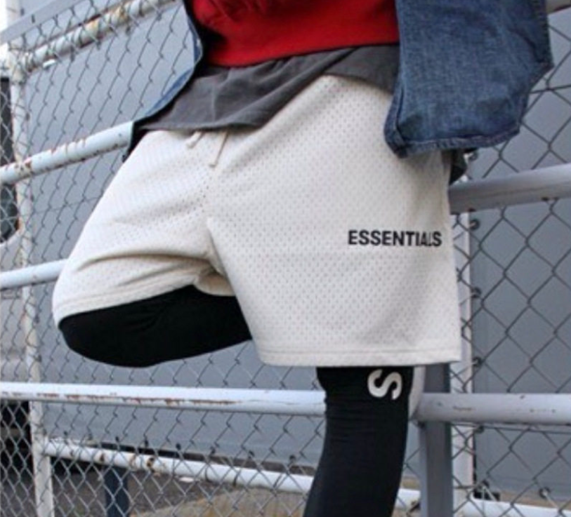 Fear of God Essentials Oatmeal Black Mesh Shorts
