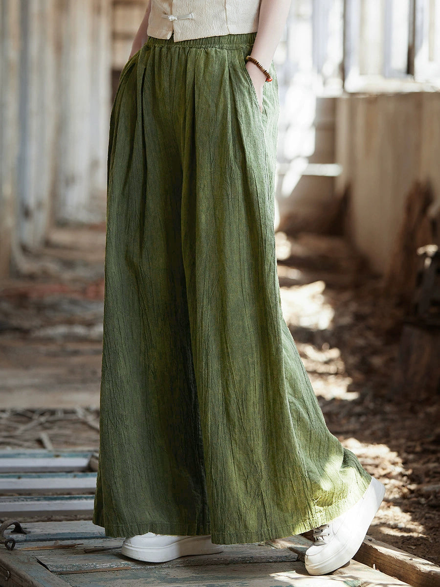 Women Spring Vintage Tie-dye Ramie Wide-leg Pants