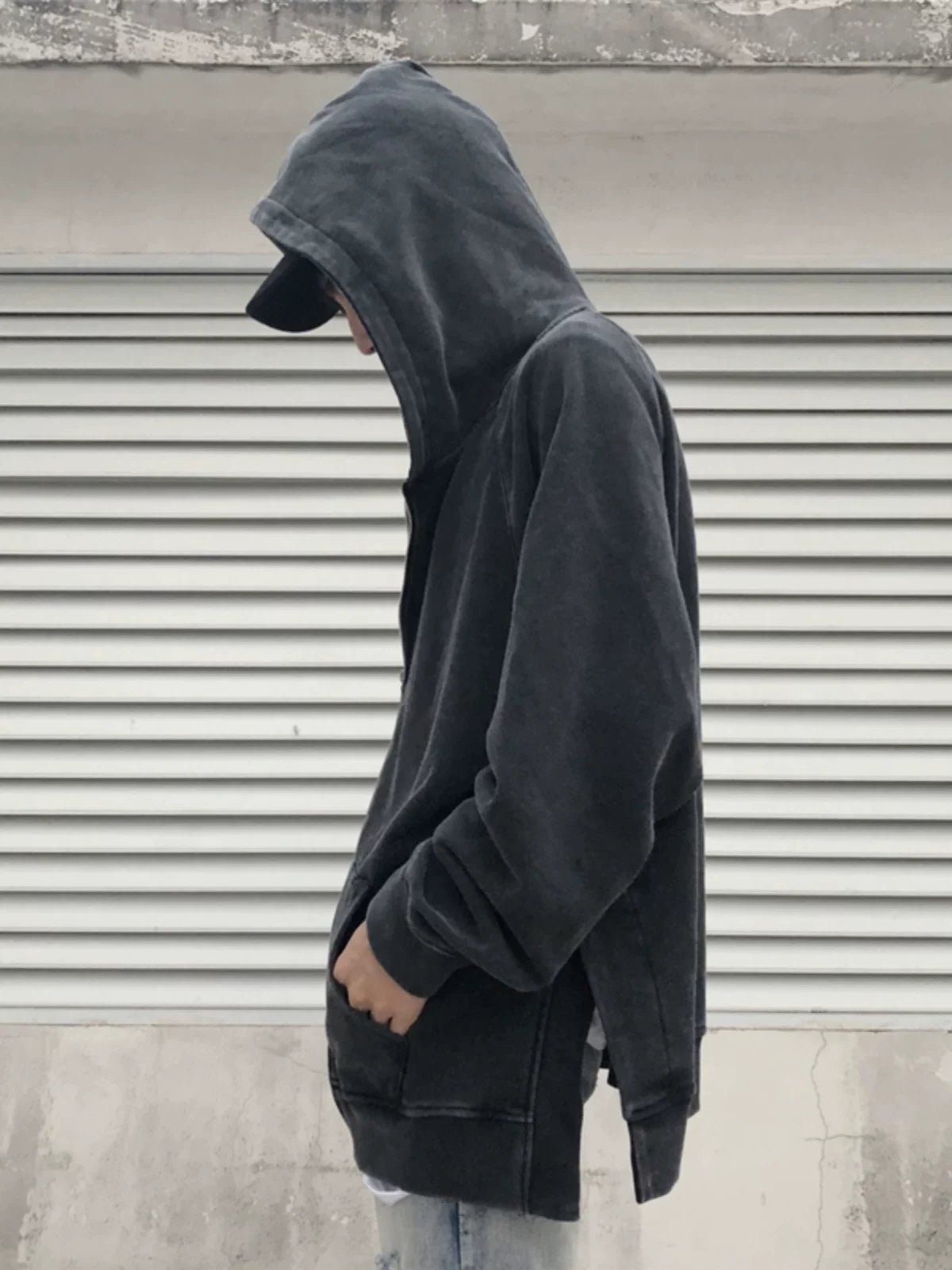 European and American high street FOG split zipper jacket men's autumn and winter dark fashion brand washed old hoodie sweatshirt hip-hop