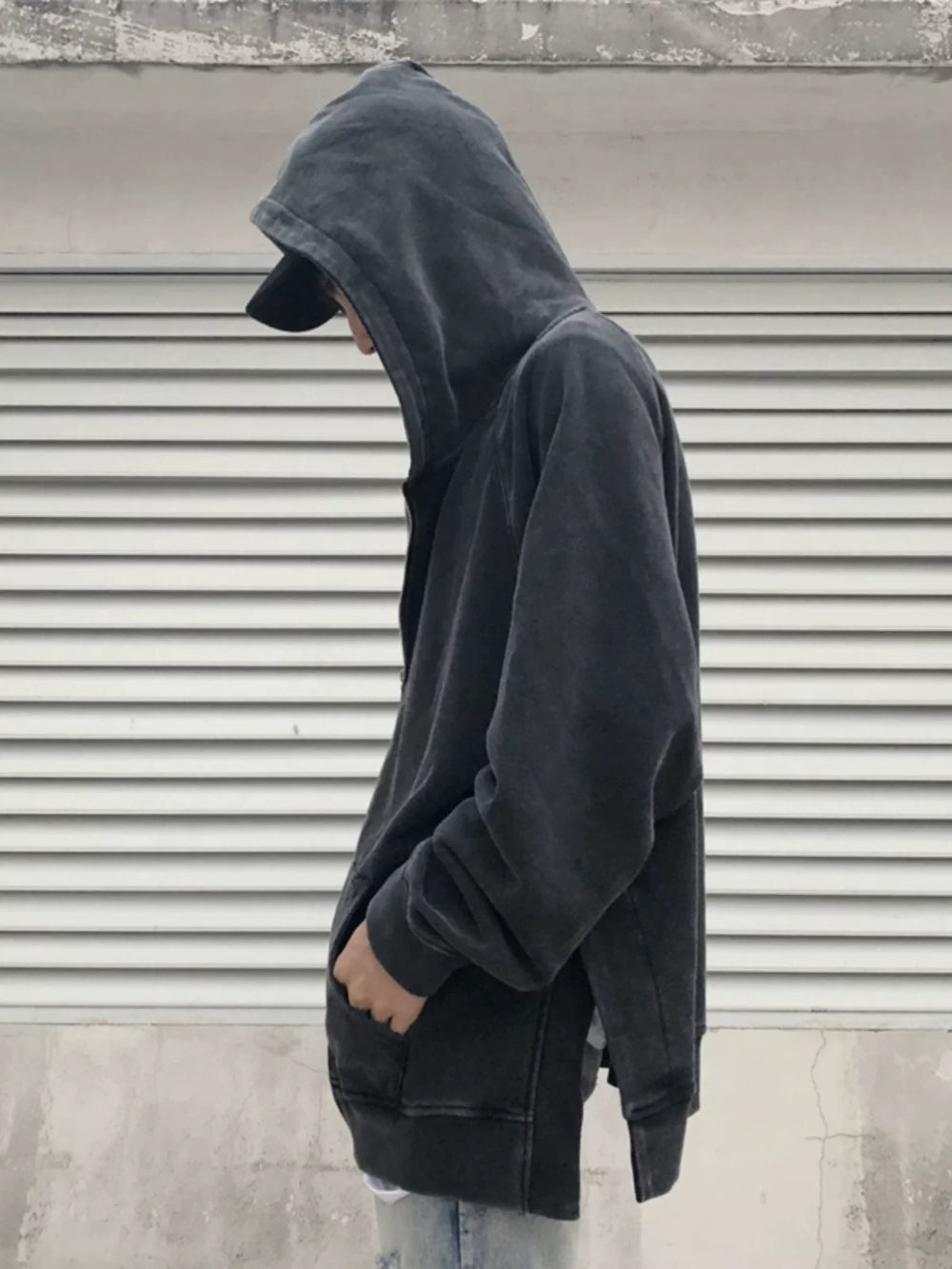 European and American high street FOG split zipper jacket men's autumn and winter dark fashion brand washed old hoodie sweatshirt hip-hop