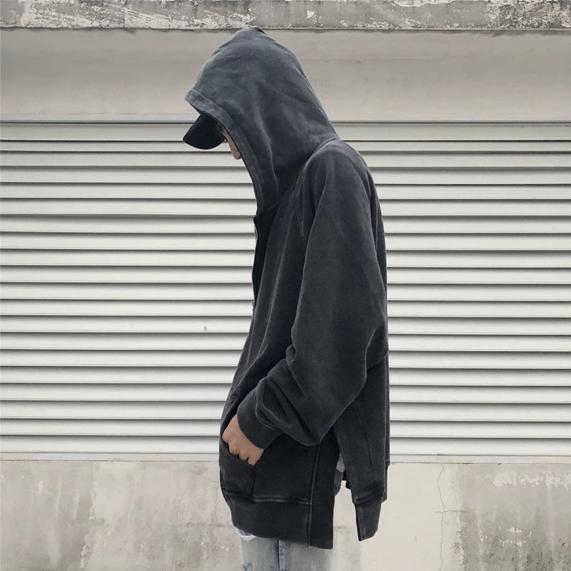European and American high street FOG split zipper jacket men's autumn and winter dark fashion brand washed old hoodie sweatshirt hip-hop