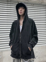 European and American high street FOG split zipper jacket men's autumn and winter dark fashion brand washed old hoodie sweatshirt hip-hop