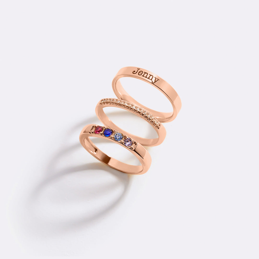 Personalized Name Birthstones Stacking Rings