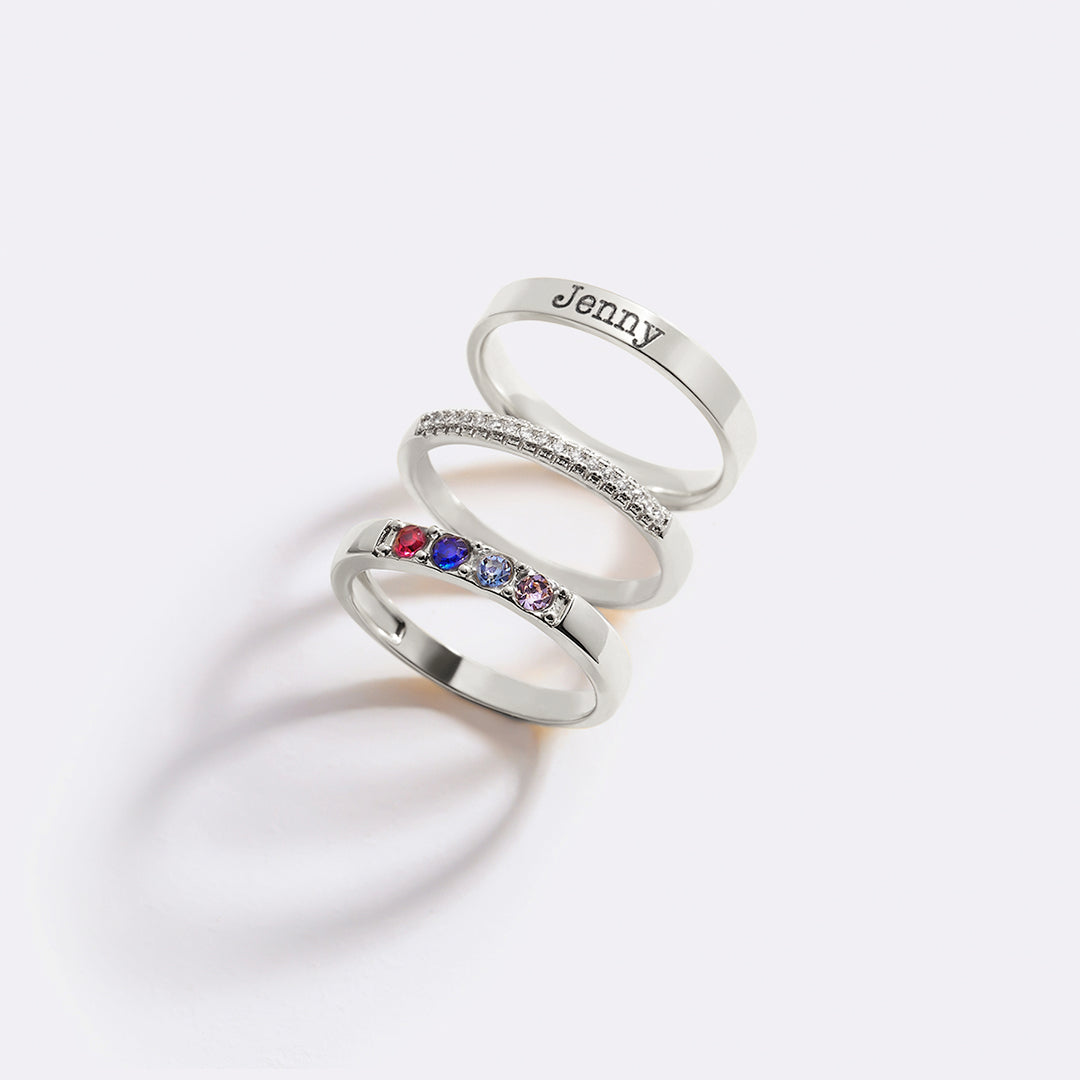 Personalized Name Birthstones Stacking Rings