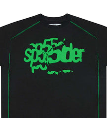 Sp5der Contrast Stitch Slub Tee Black/Green