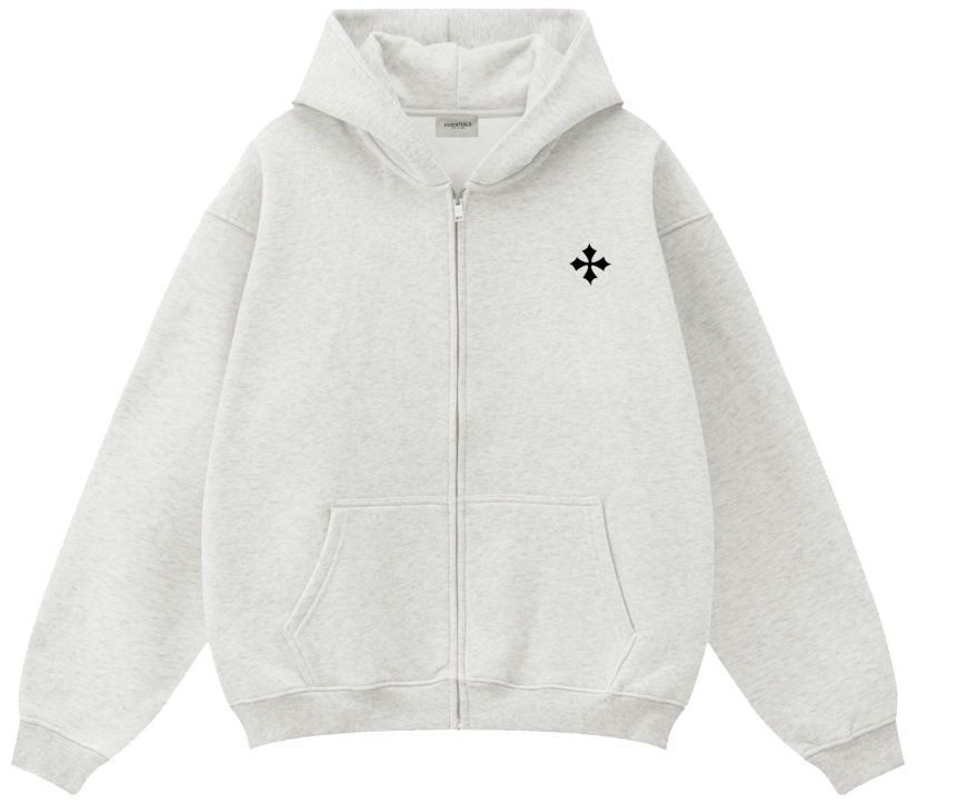 Fear of God Essentials Light Heather Grey Cross Logo Zip Hoodie